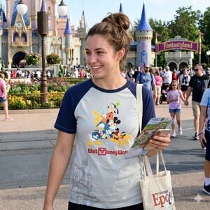 Disney Parks Raglan T-Shirt Women XL Gray Navy Mickey Mouse Friends Graphic Tee